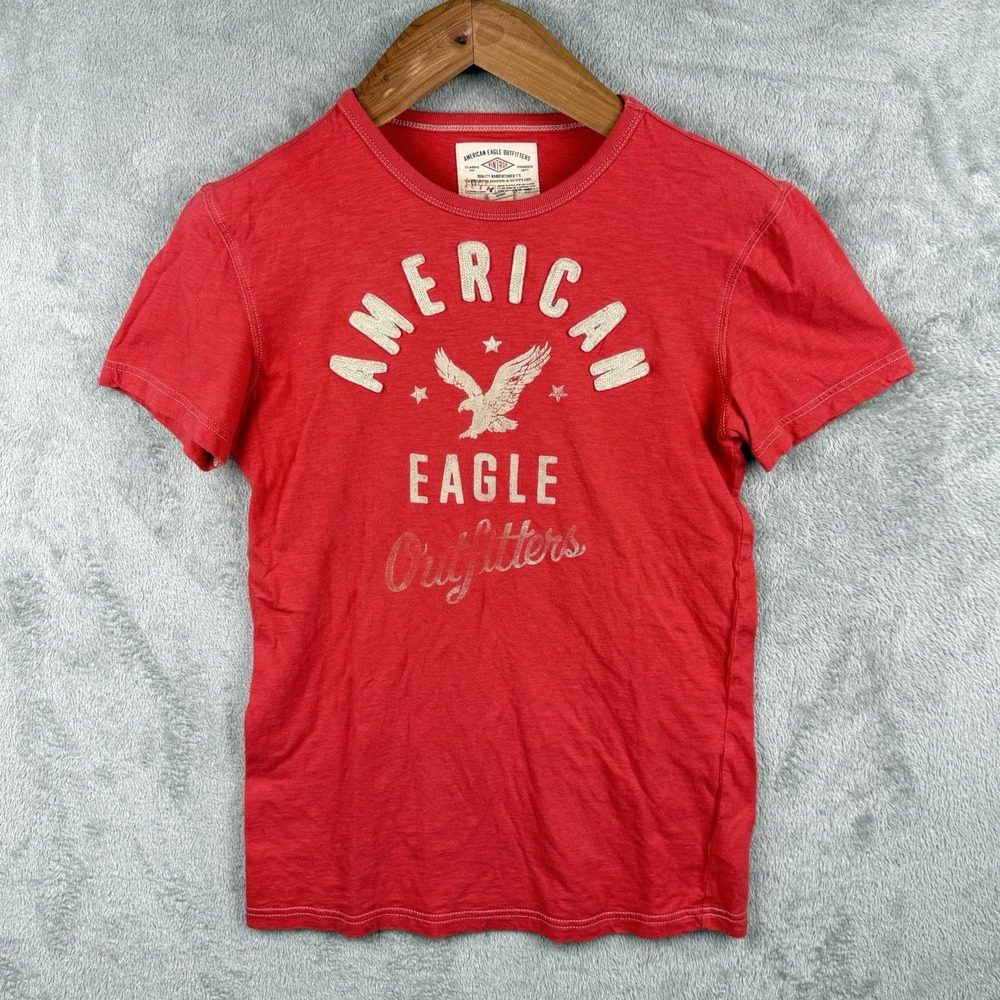 American Eagle Graphic T-Shirt Men XS Red Classic Fit S/S Cotton Embroidered VTG